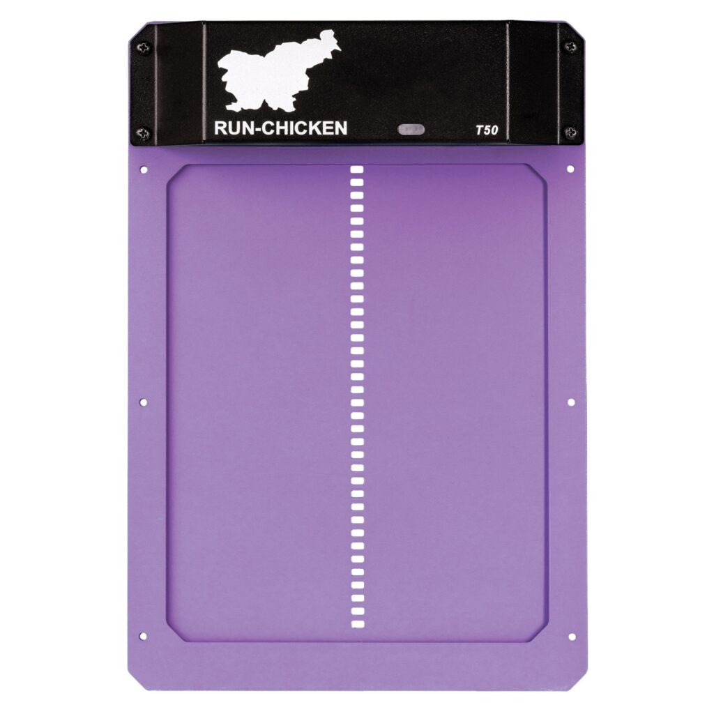 RUN-CHICKEN automatic coop door model T50 in lavender (purple) color